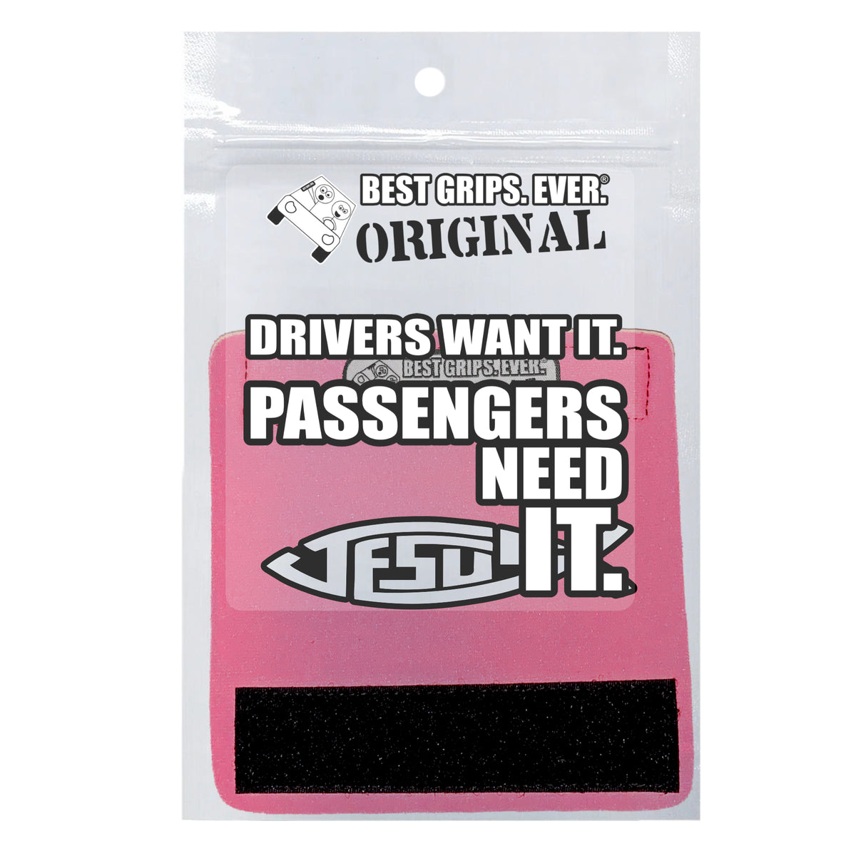 The Jesus Fish Grip automotive grab handle cover shown in retail packaging