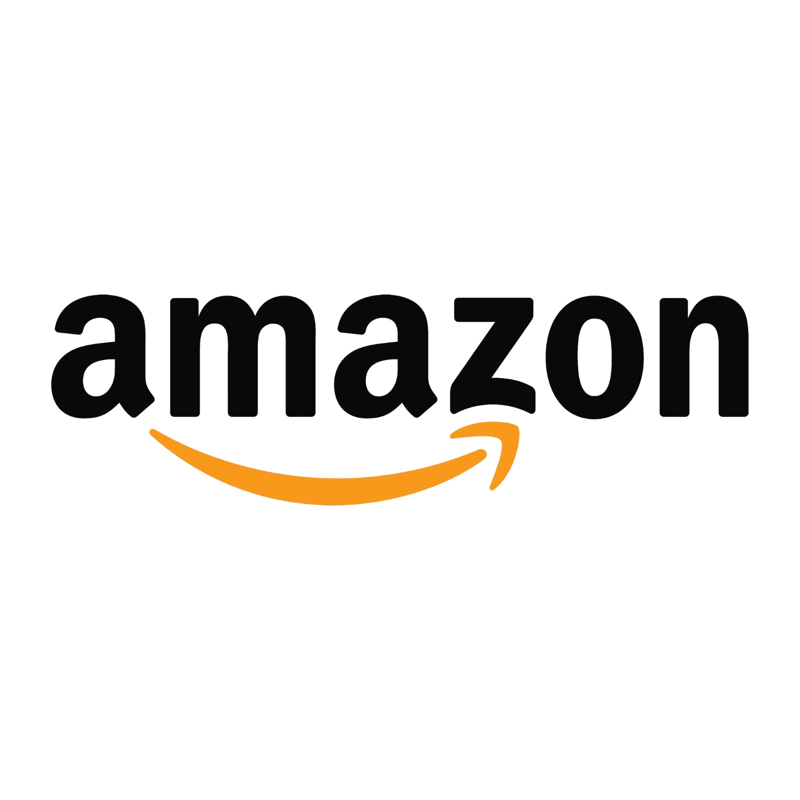 Amazon logo with black text and orange arrow on a white background