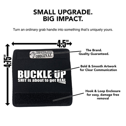 The Buckle Up Grip product dimensions and value features for vehicle grab handles