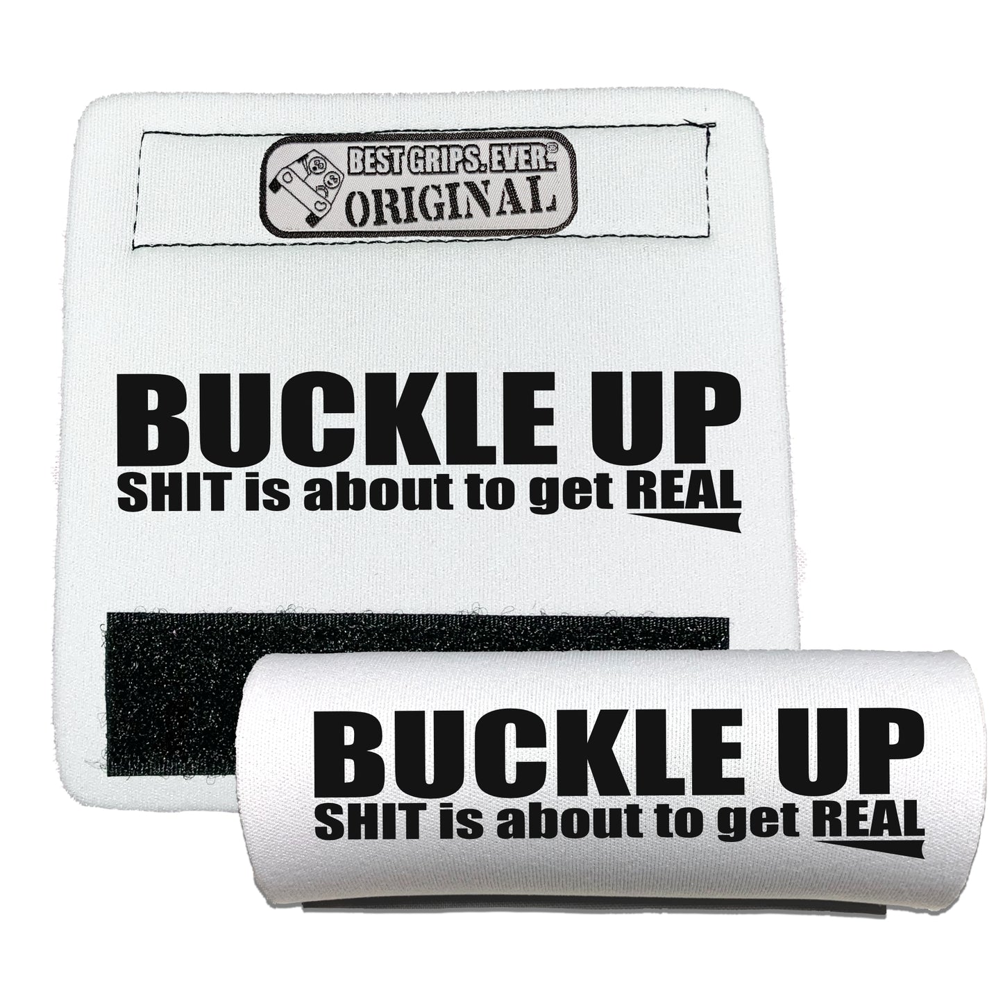 BEST GRIPS. EVER.® handle grip in white featuring The Buckle Up Grip., designed for comfort and everyday use.