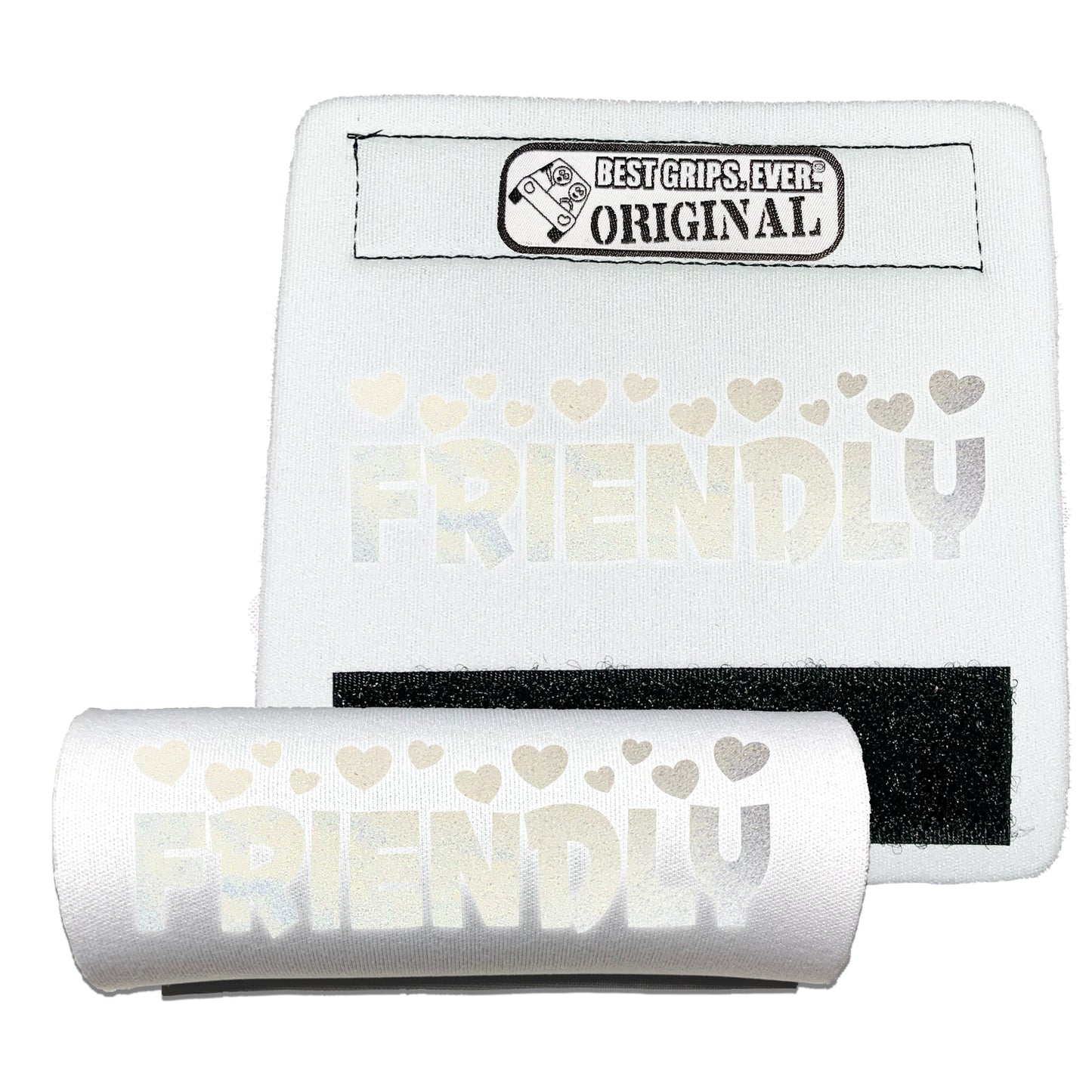 BEST GRIPS. EVER.® leash grip in white featuring HI-VIS I'M FRIENDLY Grip, designed to improve comfort, control, and safety during dog walks.
