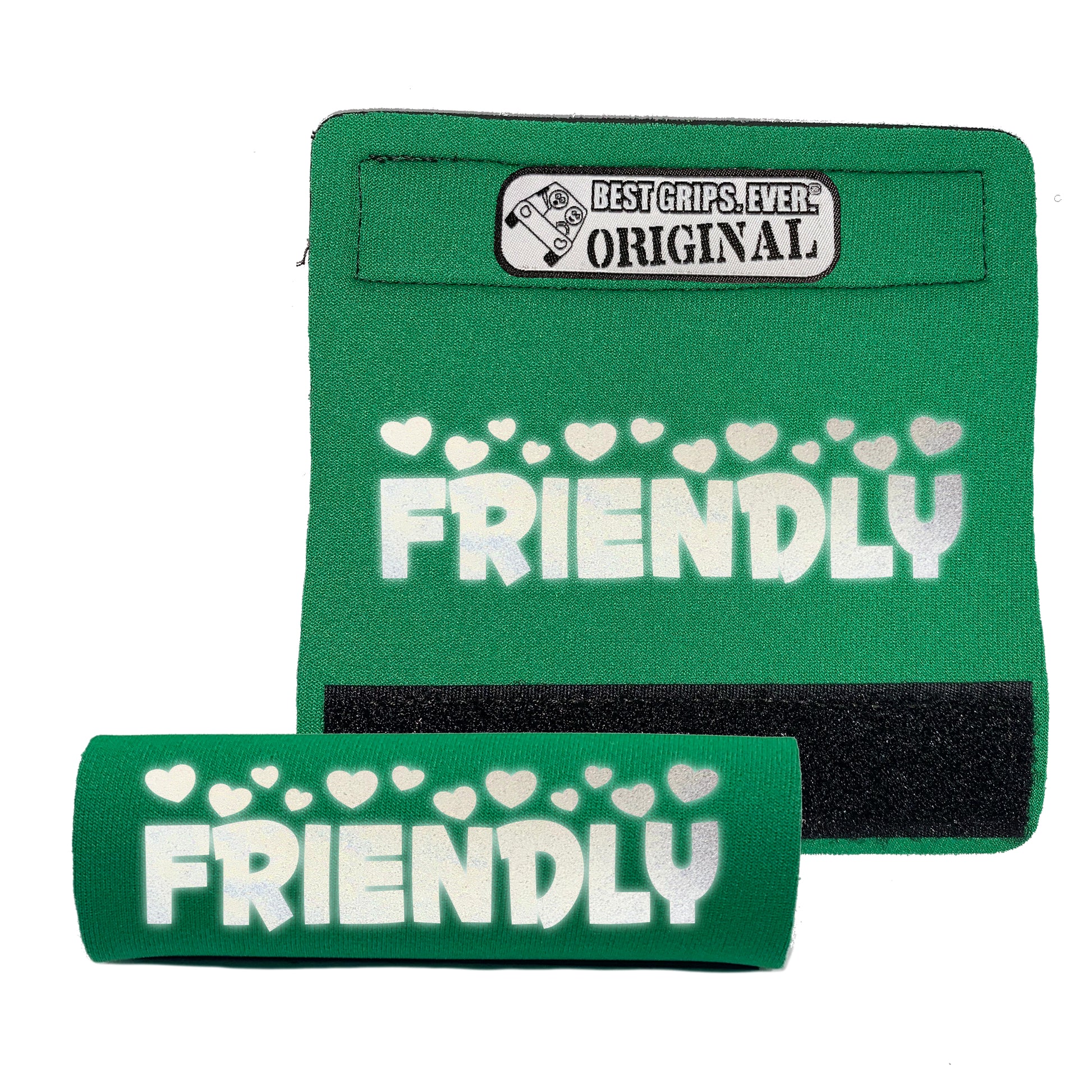 BEST GRIPS. EVER.® leash grip in green featuring HI-VIS I'M FRIENDLY Grip, designed to improve comfort, control, and safety during dog walks.