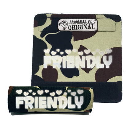 BEST GRIPS. EVER.® leash grip in camo featuring HI-VIS I'M FRIENDLY Grip, designed to improve comfort, control, and safety during dog walks.