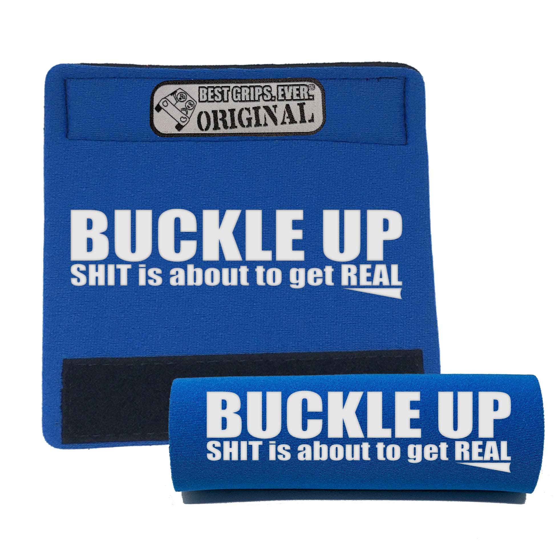 BEST GRIPS. EVER.® handle grip in electric blue featuring The Buckle Up Grip., designed for comfort and everyday use.