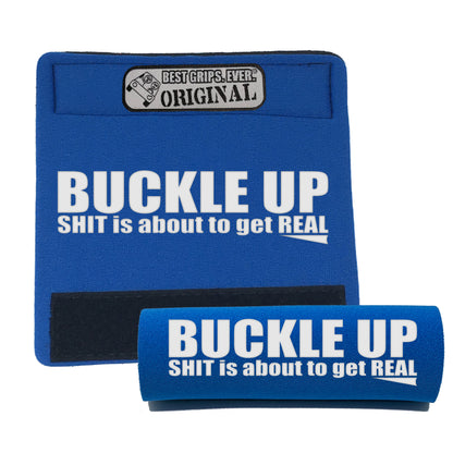 BEST GRIPS. EVER.® handle grip in electric blue featuring The Buckle Up Grip., designed for comfort and everyday use.