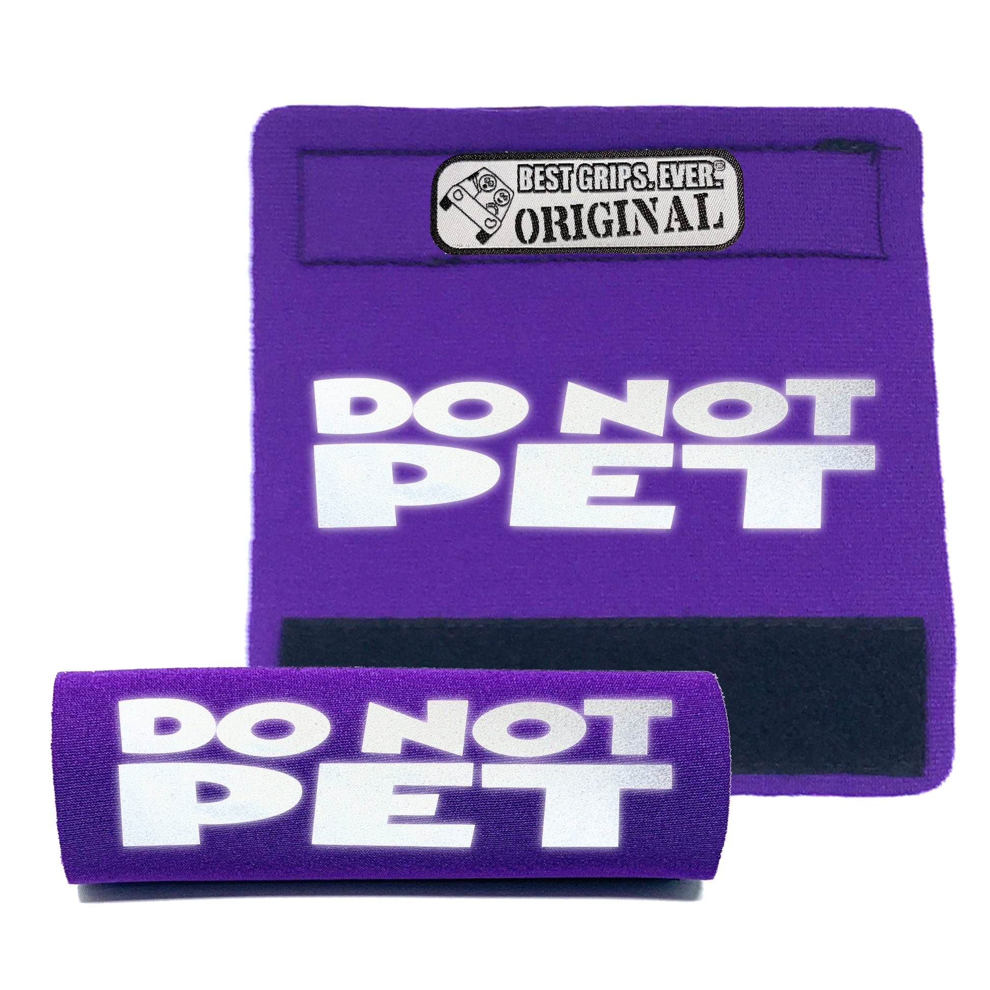 BEST GRIPS. EVER.® leash grip in purple featuring HI-VIS DO NOT PET Grip, designed to improve comfort, control, and safety during dog walks.