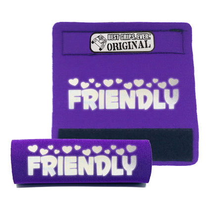 BEST GRIPS. EVER.® leash grip in purple featuring HI-VIS I'M FRIENDLY Grip, designed to improve comfort, control, and safety during dog walks.