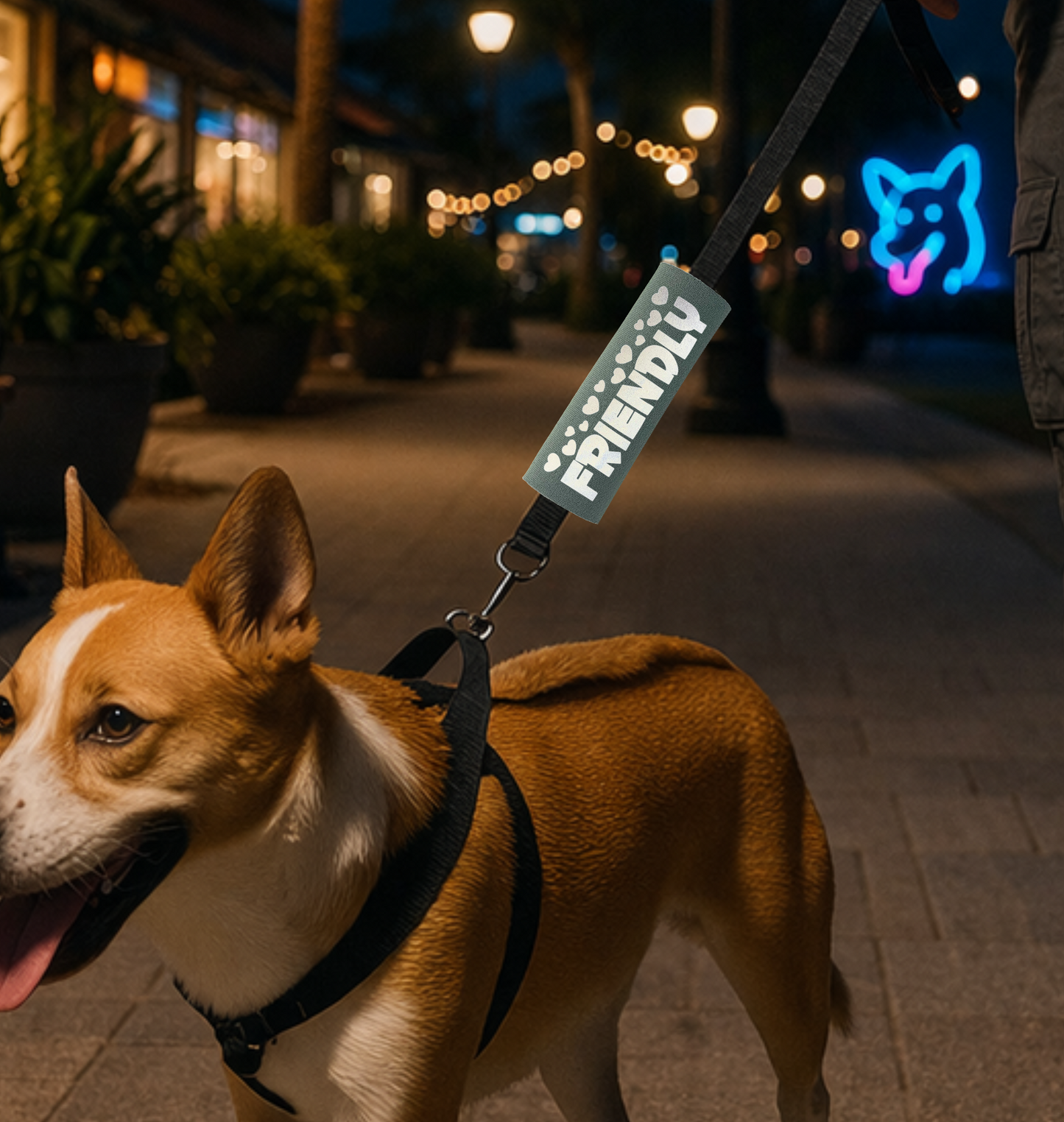 BEST GRIPS. EVER.® leash grip featuring HI-VIS I'M FRIENDLY Grip, designed to improve comfort, control, and safety during dog walks.