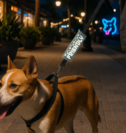BEST GRIPS. EVER.® leash grip featuring HI-VIS I'M FRIENDLY Grip, designed to improve comfort, control, and safety during dog walks.